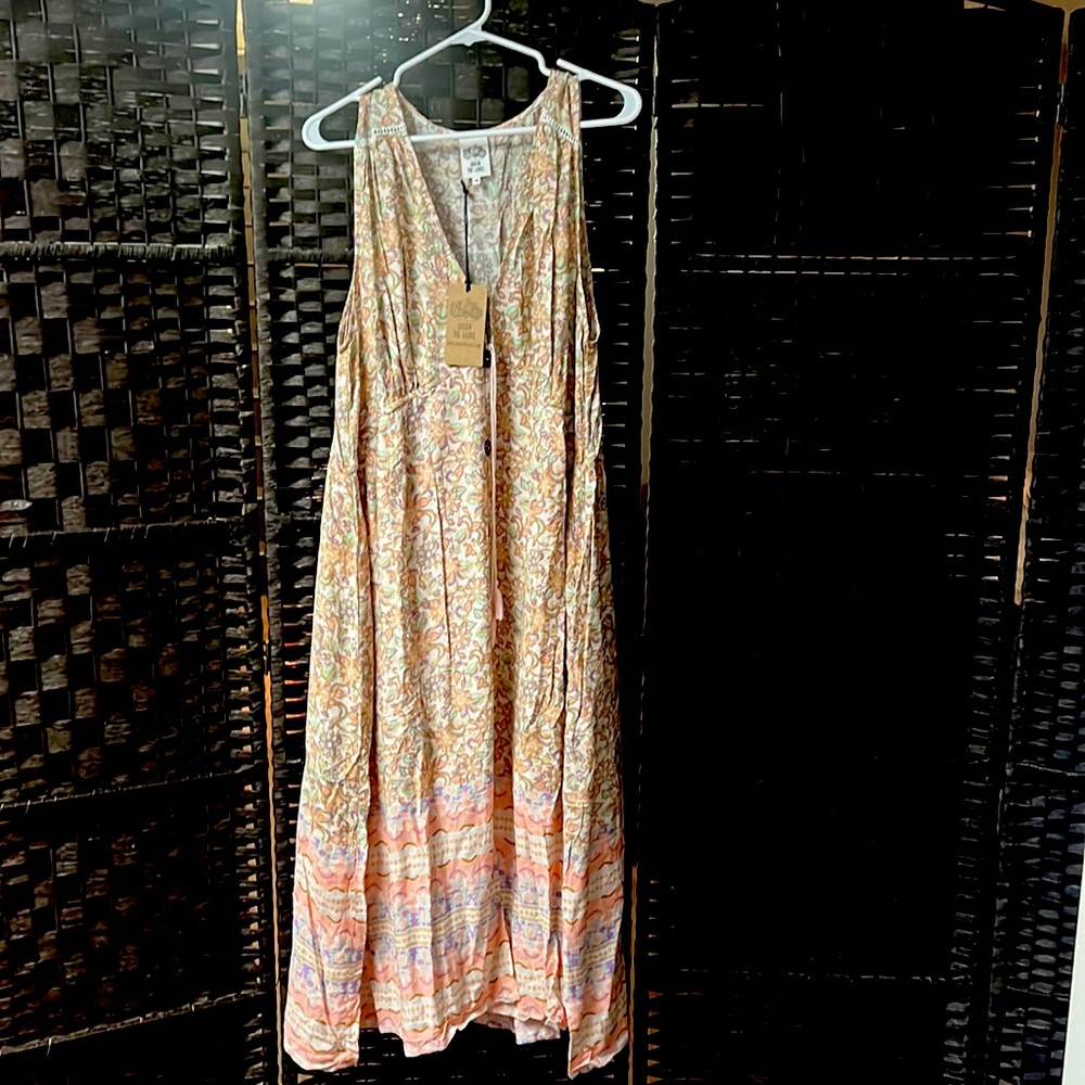 Queen The Label pastel peach sleeveless maxi dress
